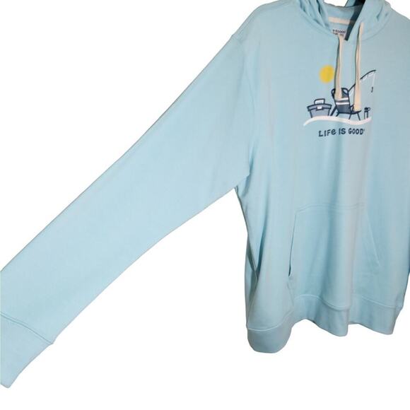 Life Is Good Light Blue Hooded Sweatshirt Size Men's XXL Fishing Gift Soft - Picture 4 of 8